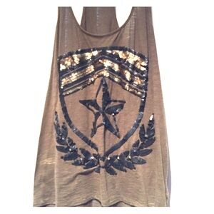 Express Tank Top with Black and Gold Sequin Design